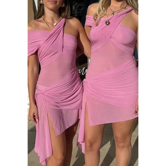 RONNY KOBO Pink Izel Asymmetric Twisted Mini Dress - Picture 4 of 10